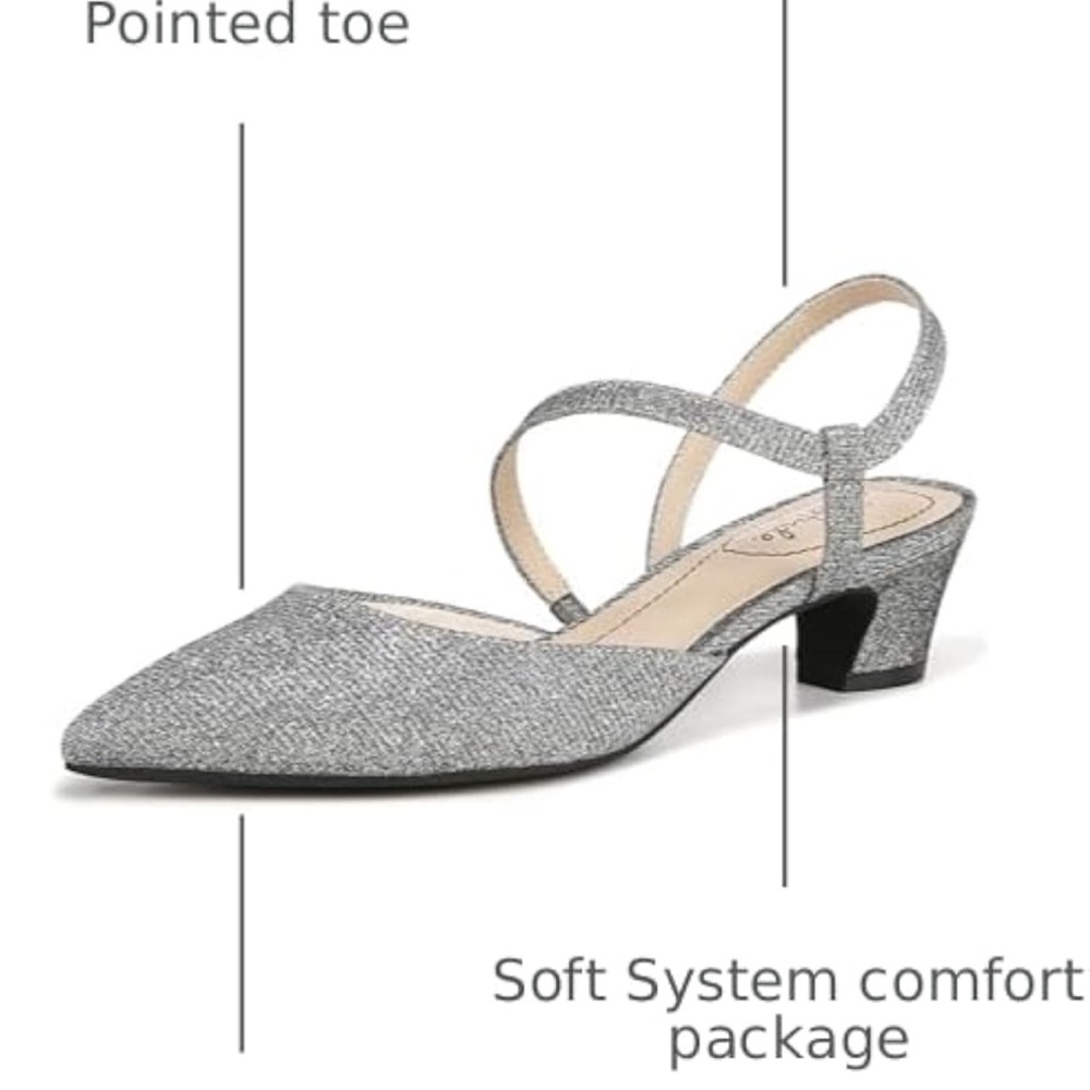 Life Stride Minimalist Pewter Sparkle Pointed-Toe Slingback Size 8M Pumps - Picture 4 of 9